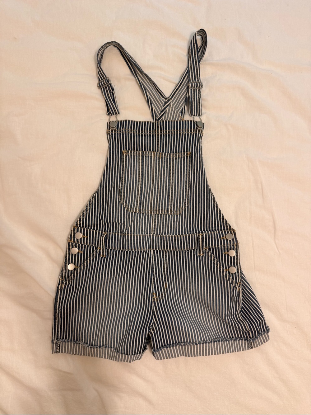 Striped Navy and White Kids' Short Overalls